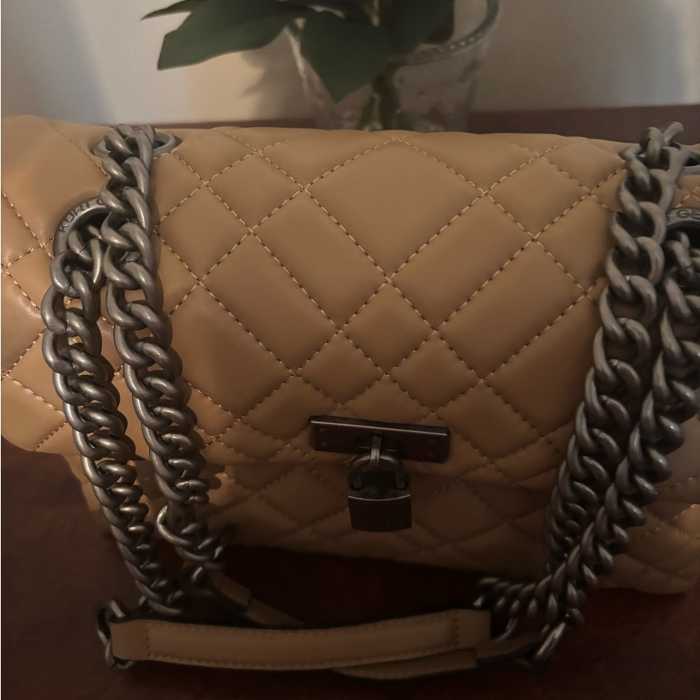 Kurt Geiger Tan Quilted Chain Shoulder Bag